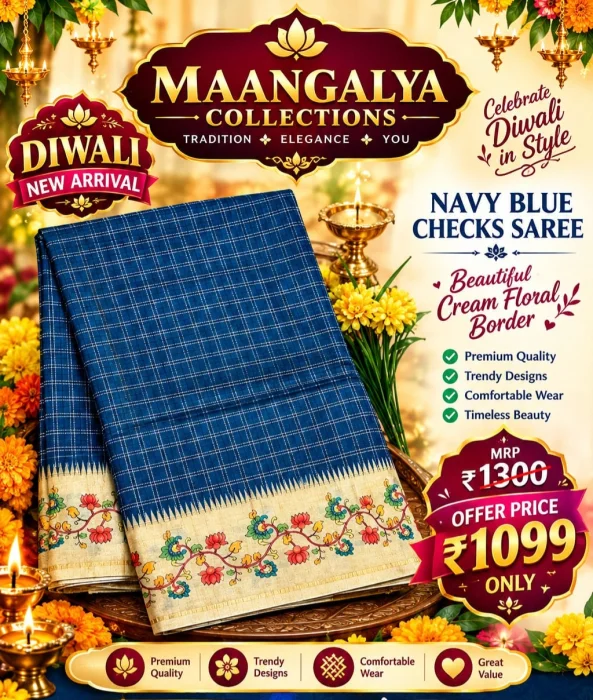 Blue Check Saree