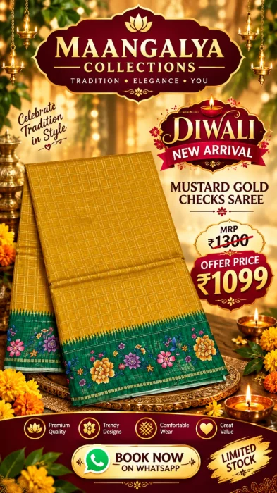 Mustard Gold Check Saree