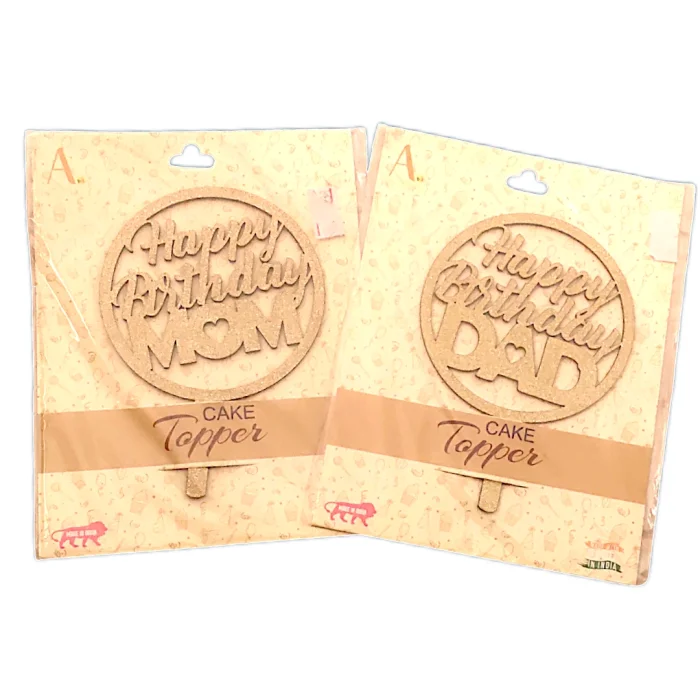 Happy Birthday MOM & DAD Cake Topper - Gold Glitter Round