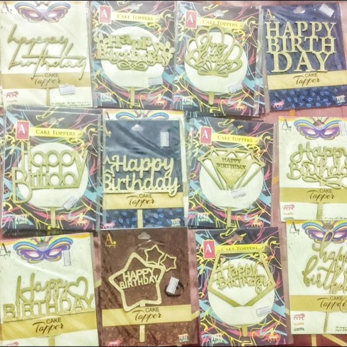 Happy Birthday Cake Topper - Gold Glitter