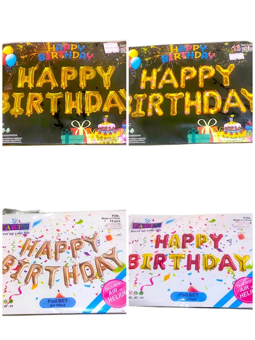 T10 - Happy Birthday Foil Balloon Banner - 13 Letters | Air Fillable | Birthday