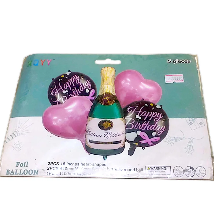T10 - Happy Birthday Champagne Bottle Foil Balloon Set - 5 Pcs | Birthday Party