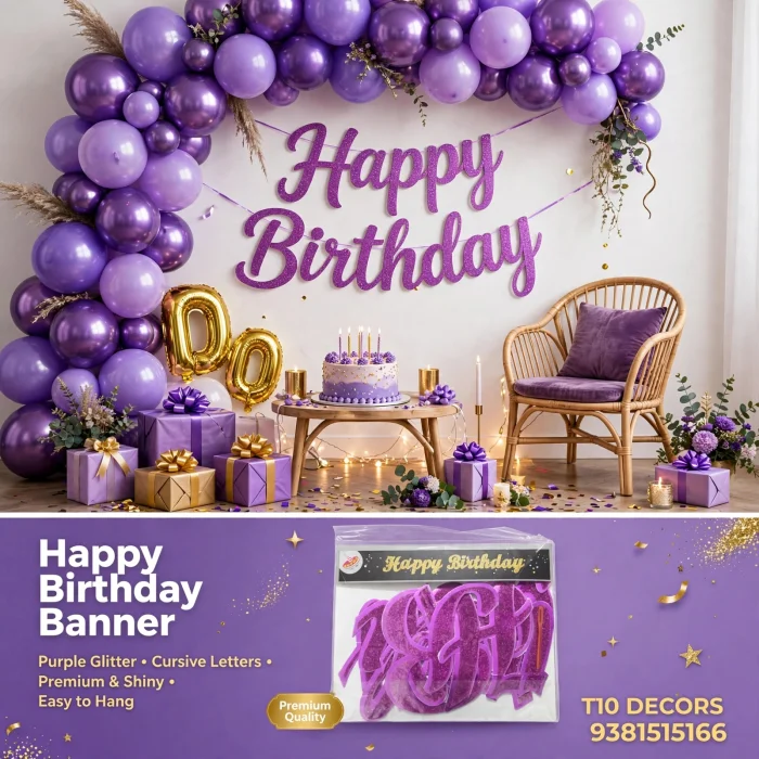 T10 - Happy Birthday Banner -  Glitter - Cursive Letters
