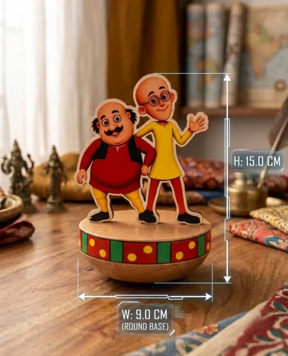 Handcrafted Wooden Motu Patlu Roly Poly Wobble Toy | Eco-Friendly Self-Balancing