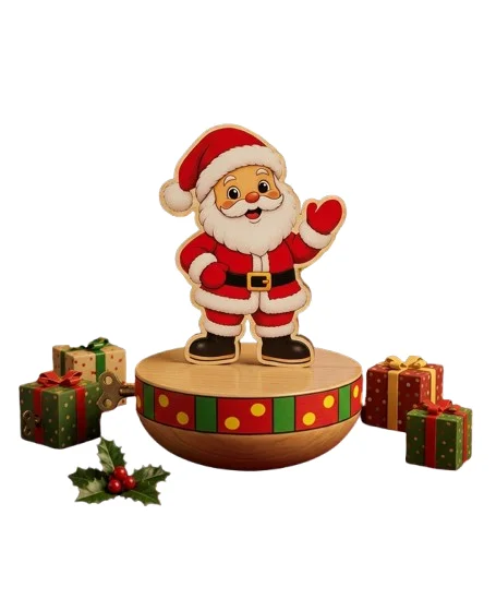 Handcrafted Wooden Santa Wobble Toy & Roly-Poly Desk Showpiece | Printed Sticker