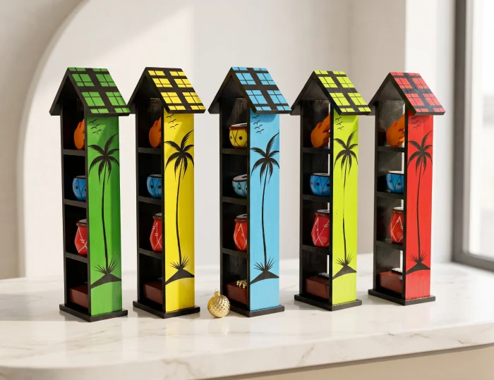 Handcrafted House-Shaped Wooden Display Shelf with Musical Theme