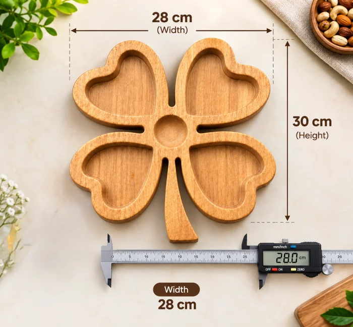 Handcrafted Wooden 4-Leaf Clover Serving Platter & Snack Tray | Multi-Compartmen